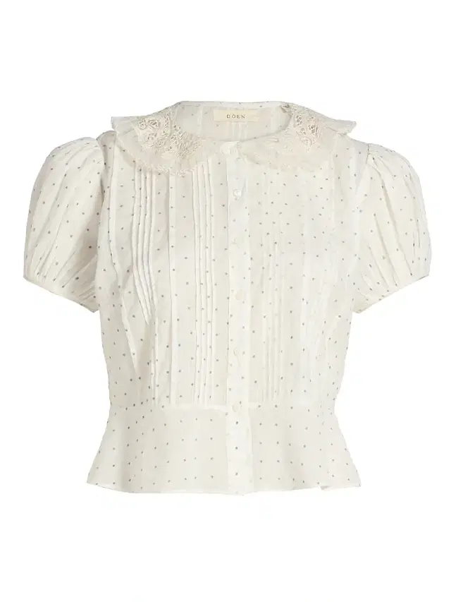 DÔEN Women's Oleta Polka Dot Lace Collar Top - Salt Flock Dot