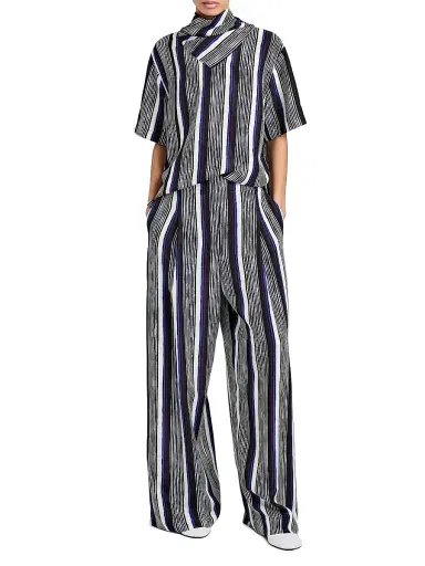 Proenza Schouler Women's Amira Striped Silk Pants - Black Multi - Size XL | Thumbnail 2