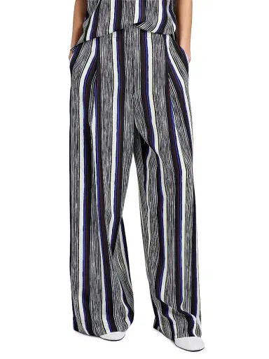 Proenza Schouler Women's Amira Striped Silk Pants - Black Multi - Size XL | Thumbnail 3