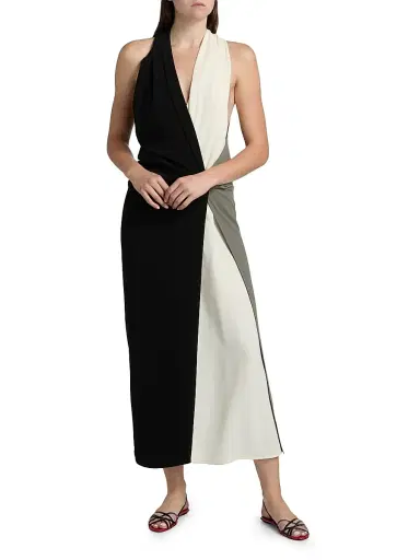 Proenza Schouler Women's Elsa Double Crepe Maxi Dress - Black Multi - Size 12 | Thumbnail 3