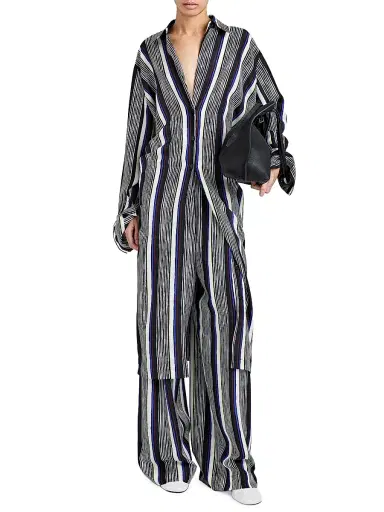 Proenza Schouler Women's Amira Striped Silk Shirtdress - Black Multi - Size 8 | Thumbnail 2