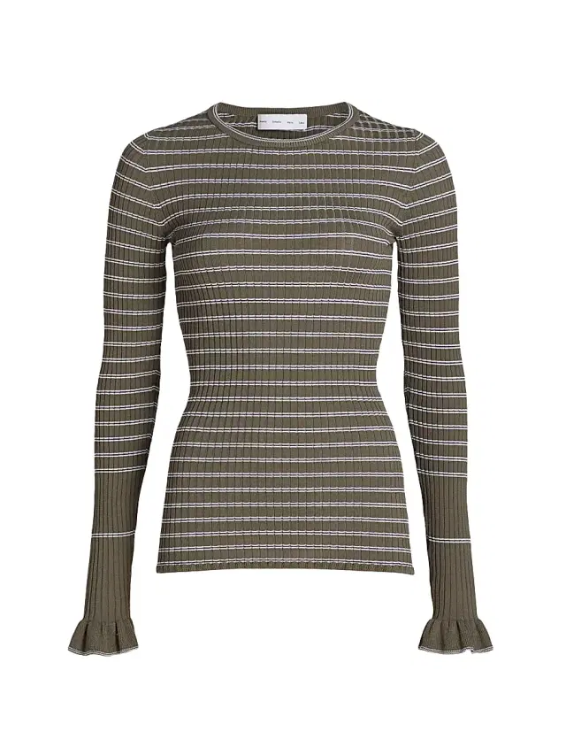 Proenza Schouler White Label Women's Yasmine Striped Rib-Knit Sweater - Ivy White