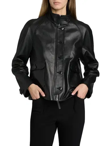Proenza Schouler White Label Women's Gio Stand Collar Leather Jacket - Black - Size 10 | Thumbnail 3