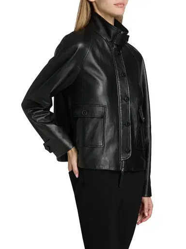 Proenza Schouler White Label Women's Gio Stand Collar Leather Jacket - Black - Size 10 | Thumbnail 4
