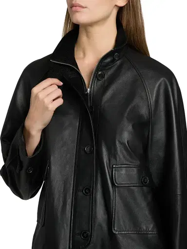 Proenza Schouler White Label Women's Gio Stand Collar Leather Jacket - Black - Size 10 | Thumbnail 6