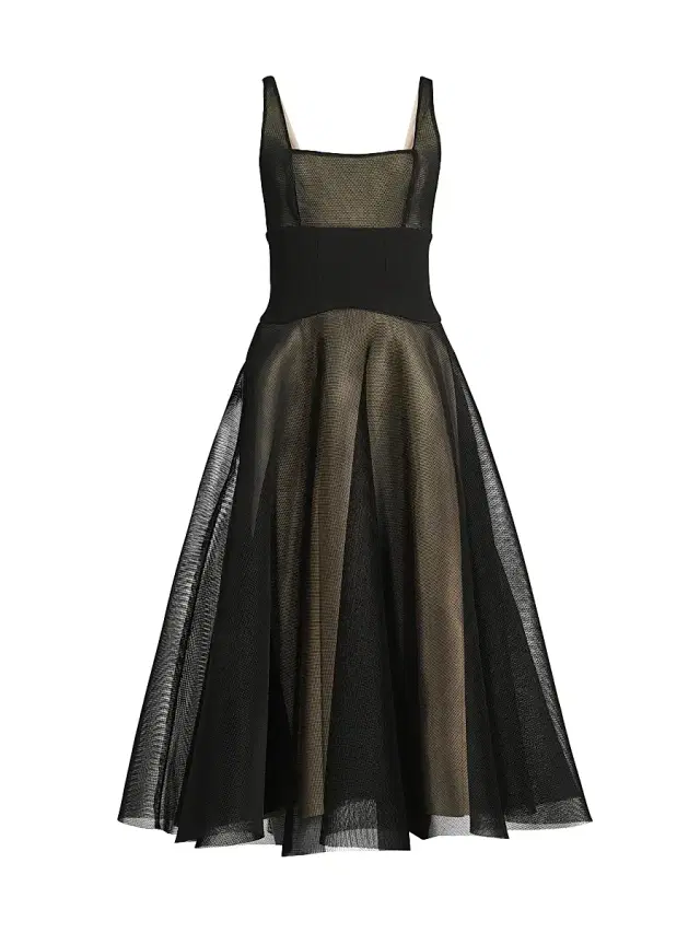 Black Halo Women's Vivi Mesh Fit & Flare Midi-Dress - Black