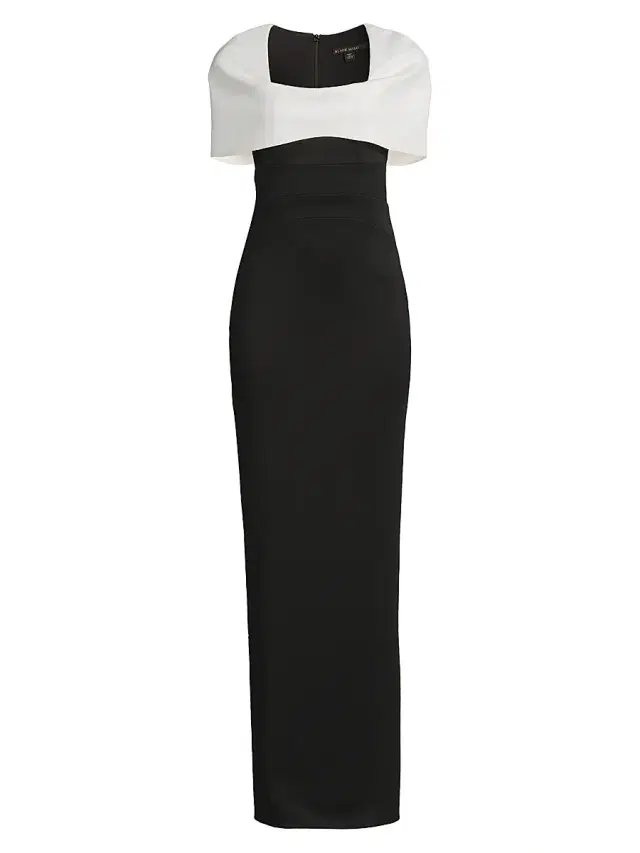 Women's Bernice Capelet Column Gown - Black Whip Cream