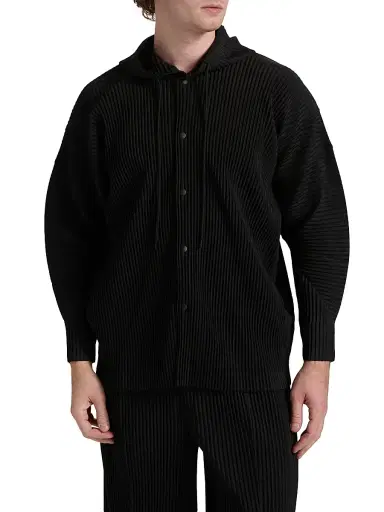 Homme Plissé Issey Miyake Men's Monthly Colors: February Pleated Snap-Front Hoodie - Black | Thumbnail 3 Homme Plissé Issey Miyake Men's Monthly Colors: February Pleated Snap-Front Hoodie - Black | Thumbnail 3