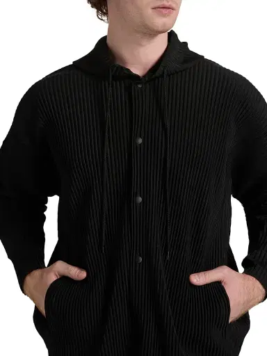 Homme Plissé Issey Miyake Men's Monthly Colors: February Pleated Snap-Front Hoodie - Black | Thumbnail 6 Homme Plissé Issey Miyake Men's Monthly Colors: February Pleated Snap-Front Hoodie - Black | Thumbnail 6