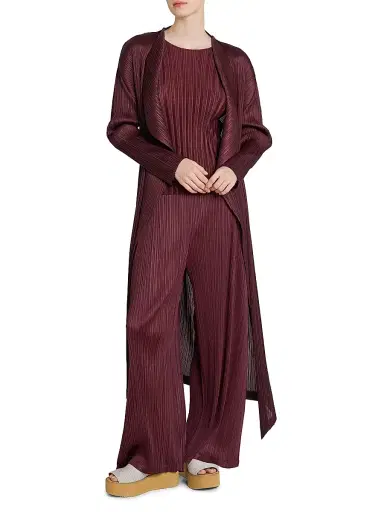 Pleats Please Issey Miyake Women's Monthly Colors: January Plissé Drape Duster Jacket - Bordeaux - Size Large | Thumbnail 2