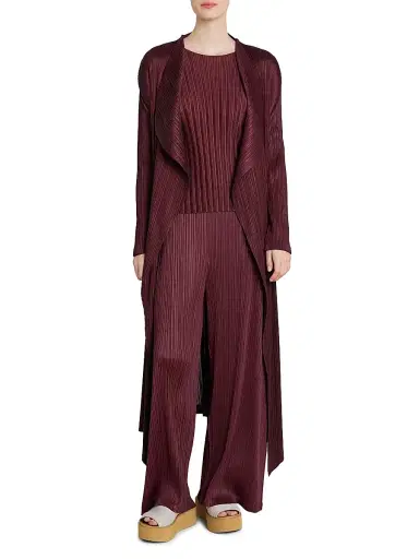 Pleats Please Issey Miyake Women's Monthly Colors: January Plissé Drape Duster Jacket - Bordeaux - Size Large | Thumbnail 3
