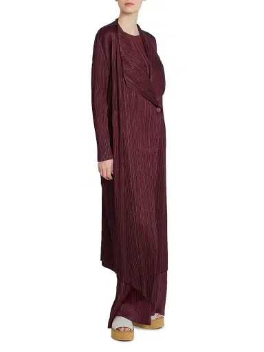 Pleats Please Issey Miyake Women's Monthly Colors: January Plissé Drape Duster Jacket - Bordeaux - Size Large | Thumbnail 4