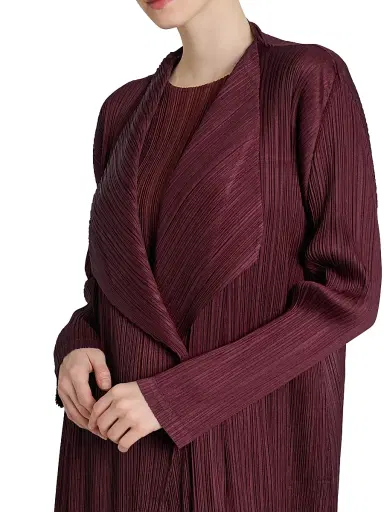 Pleats Please Issey Miyake Women's Monthly Colors: January Plissé Drape Duster Jacket - Bordeaux - Size Large | Thumbnail 6