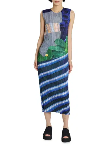 Pleats Please Issey Miyake Women's City Collage Plissé Midi-Dress - Gray Navy - Size Large | Thumbnail 3 Pleats Please Issey Miyake Women's City Collage Plissé Midi-Dress - Gray Navy - Size Large | Thumbnail 3