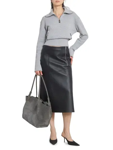 Victoria Beckham Women's Zip-Detail Leather Midi-Skirt - Black | Thumbnail 2