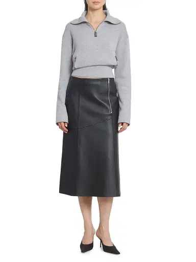 Victoria Beckham Women's Zip-Detail Leather Midi-Skirt - Black | Thumbnail 3