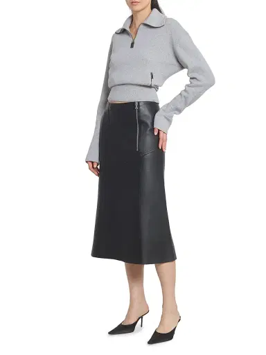Victoria Beckham Women's Zip-Detail Leather Midi-Skirt - Black | Thumbnail 4