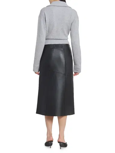 Victoria Beckham Women's Zip-Detail Leather Midi-Skirt - Black | Thumbnail 5