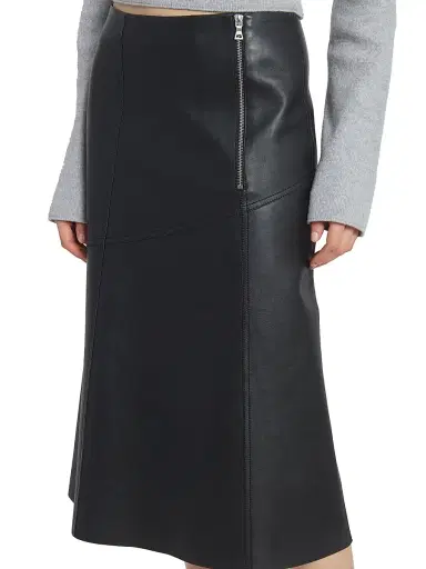 Victoria Beckham Women's Zip-Detail Leather Midi-Skirt - Black | Thumbnail 6