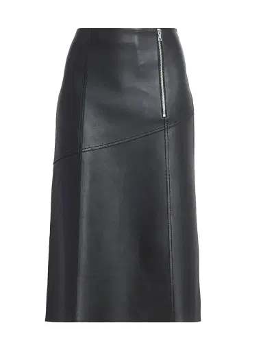 Victoria Beckham Women's Zip-Detail Leather Midi-Skirt - Black | Thumbnail 1