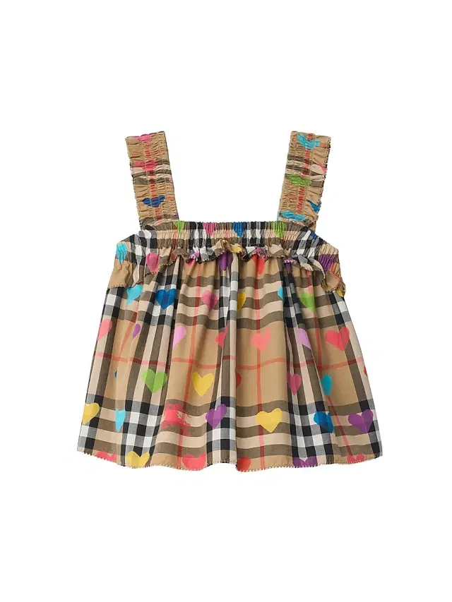 Baby Girl's, Little Girl's & Girl's Gabi Check Heart Top - Sand