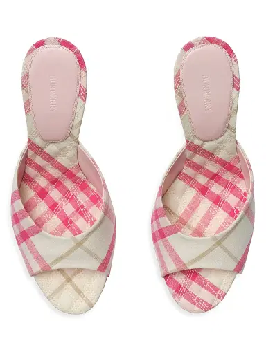 Burberry Women's 90MM Check Linen Mules | Thumbnail 2 Burberry Women's 90MM Check Linen Mules | Thumbnail 2