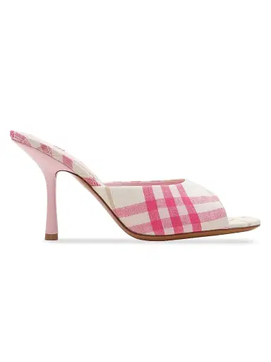 Burberry Women's 90MM Check Linen Mules | Thumbnail 1 Burberry Women's 90MM Check Linen Mules | Thumbnail 1
