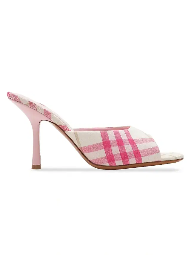 Burberry Women's 90MM Check Linen Mules - Aubergine