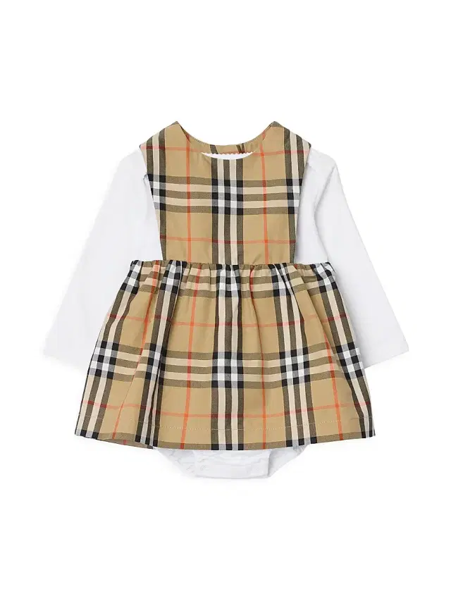 Baby Girl's Halima Check Dress, Bodysuit & Hat Set - Sand 9 Months