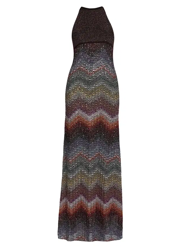 Women's Sequin Wefted Loom Knit Halterneck Gown - Dark Multi