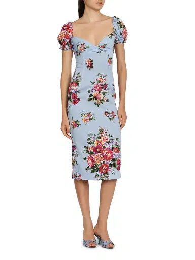 Dolce & Gabbana Women's Floral Stretch Silk Sheath Midi-Dress - Mazz Fiori F Celeste - Size 12 | Thumbnail 3 Dolce & Gabbana Women's Floral Stretch Silk Sheath Midi-Dress - Mazz Fiori F Celeste - Size 12 | Thumbnail 3