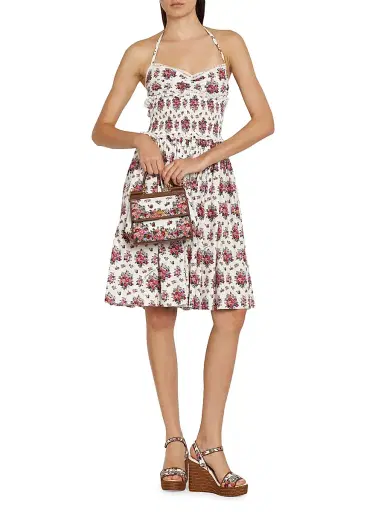 Dolce & Gabbana Women's Floral Lace-Trim Cotton-Blend Knee-Length Dress | Thumbnail 2