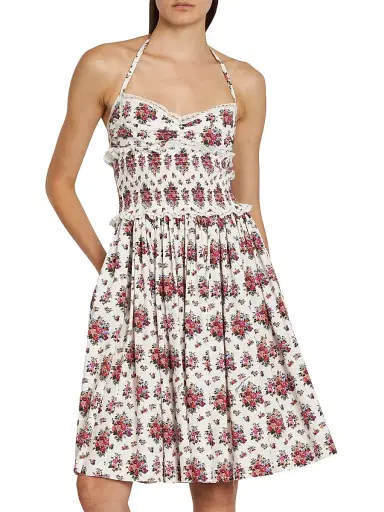 Dolce & Gabbana Women's Floral Lace-Trim Cotton-Blend Knee-Length Dress | Thumbnail 3