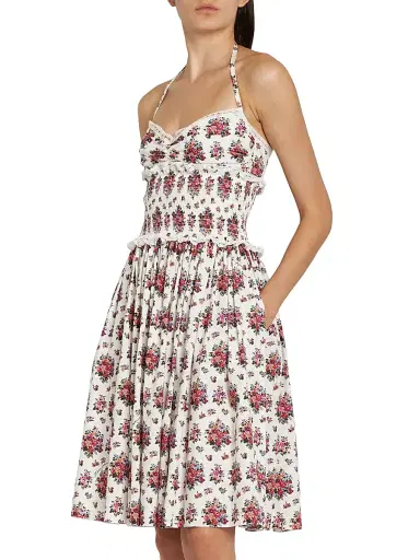 Dolce & Gabbana Women's Floral Lace-Trim Cotton-Blend Knee-Length Dress | Thumbnail 4
