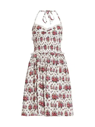 Dolce & Gabbana Women's Floral Lace-Trim Cotton-Blend Knee-Length Dress | Thumbnail 1