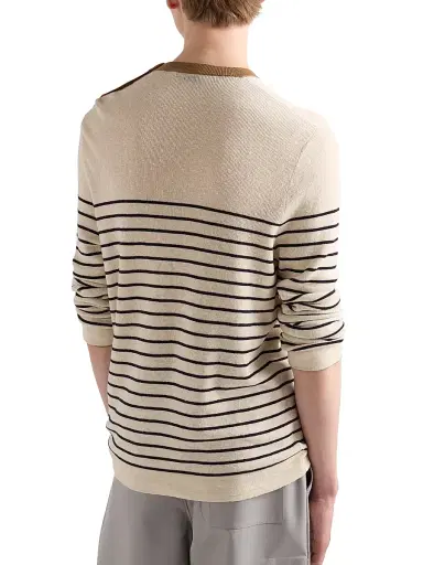 Prada Men's Striped Linen and Cotton Sweater - Beige Khaki - Size 56 | Thumbnail 3 Prada Men's Striped Linen and Cotton Sweater - Beige Khaki - Size 56 | Thumbnail 3