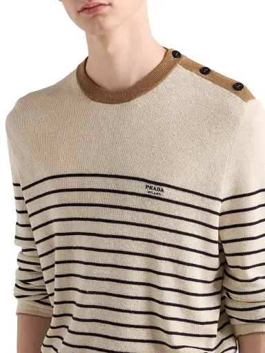 Prada Men's Striped Linen and Cotton Sweater - Beige Khaki - Size 56 | Thumbnail 4 Prada Men's Striped Linen and Cotton Sweater - Beige Khaki - Size 56 | Thumbnail 4