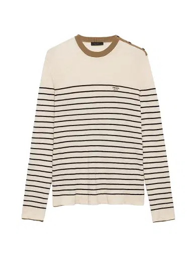Prada Men's Striped Linen and Cotton Sweater - Beige Khaki - Size 56 | Thumbnail 1 Prada Men's Striped Linen and Cotton Sweater - Beige Khaki - Size 56 | Thumbnail 1