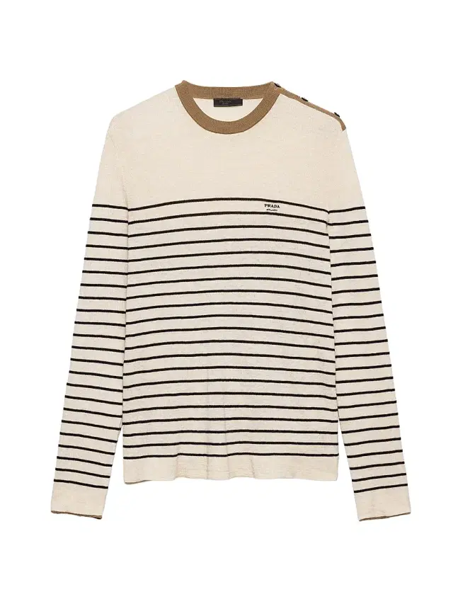 Men's Striped Linen and Cotton Sweater - Beige Khaki