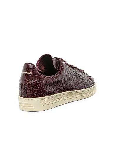 Tom Ford Men's Warwick Alligator-Embossed Leather Low-Top Sneakers - Red - Size 12.5 | Thumbnail 3