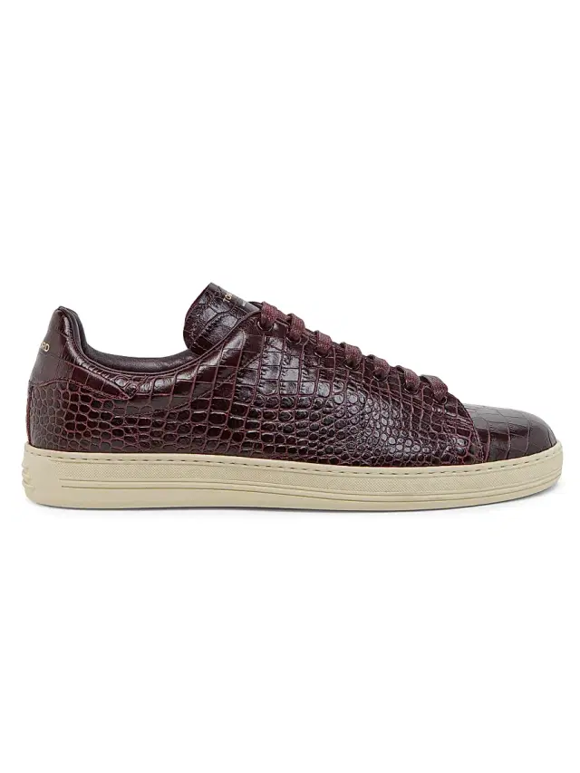 Tom Ford Men's Warwick Alligator-Embossed Leather Low-Top Sneakers - Red