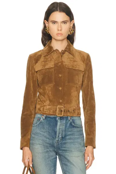 Saint Laurent Belted Suede Jacket | Thumbnail 1 Saint Laurent Belted Suede Jacket | Thumbnail 1