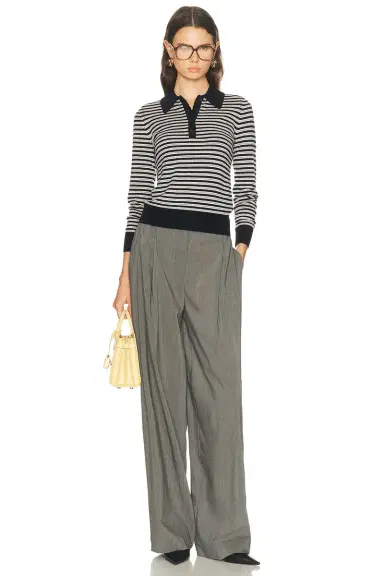 Nili Lotan Prescott Stripe Polo Knit Top | Thumbnail 4
