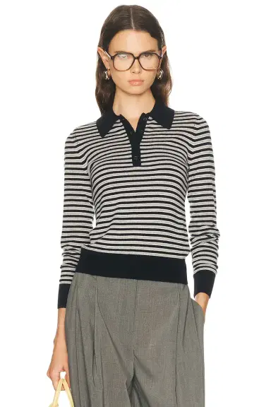 Nili Lotan Prescott Stripe Polo Knit Top | Thumbnail 1