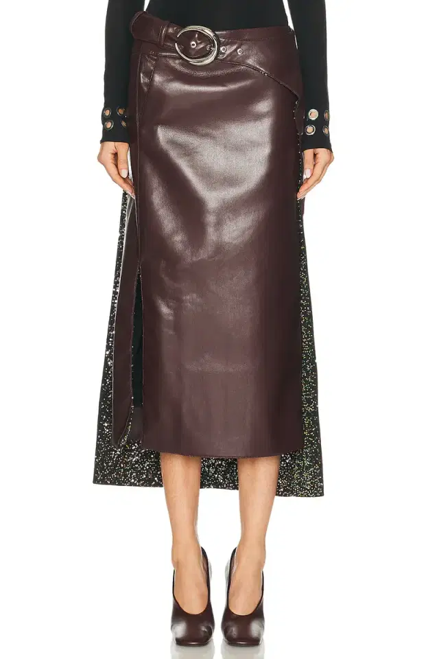RABANNE Leather & Sequin Skirt