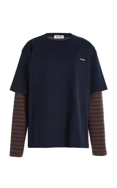 Miu Miu Layered Cotton Jersey T-Shirt | Thumbnail 1