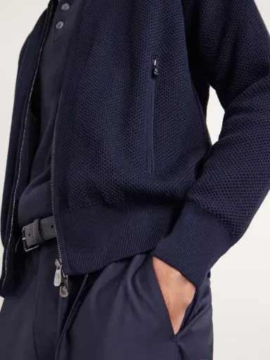 PIACENZA 1733 Slim-Fit Honeycomb-Knit Cotton Bomber Jacket - Men | Thumbnail 5 PIACENZA 1733 Slim-Fit Honeycomb-Knit Cotton Bomber Jacket - Men | Thumbnail 5