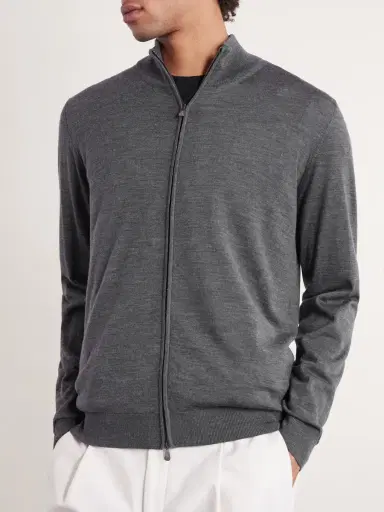 PIACENZA 1733 Slim-Fit Virgin Wool Zip-Up Cardigan - Men | Thumbnail 3