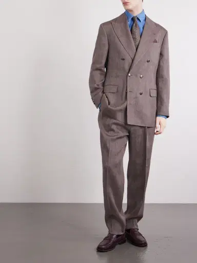 Brunello Cucinelli Double-Breasted Herringbone Linen and Virgin Wool-Blend Suit Jacket - Men | Thumbnail 2