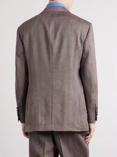 Brunello Cucinelli Double-Breasted Herringbone Linen and Virgin Wool-Blend Suit Jacket - Men | Thumbnail 4